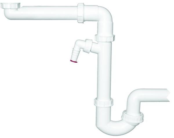 Raumsparsiphon DN50x6/4" mit Kugelgelenk und Waschgeräte-Anschluss HL126/50